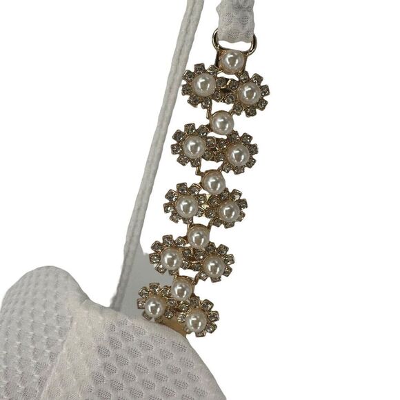 Shell Cup Swimsuit One Piece White Jeweled Straps Size XL Shein Underwired Swim - Picture 8 of 13